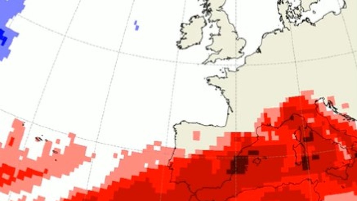 Vista de la masa de aire cálido que sobrevolará España en los próximos días. AEMET