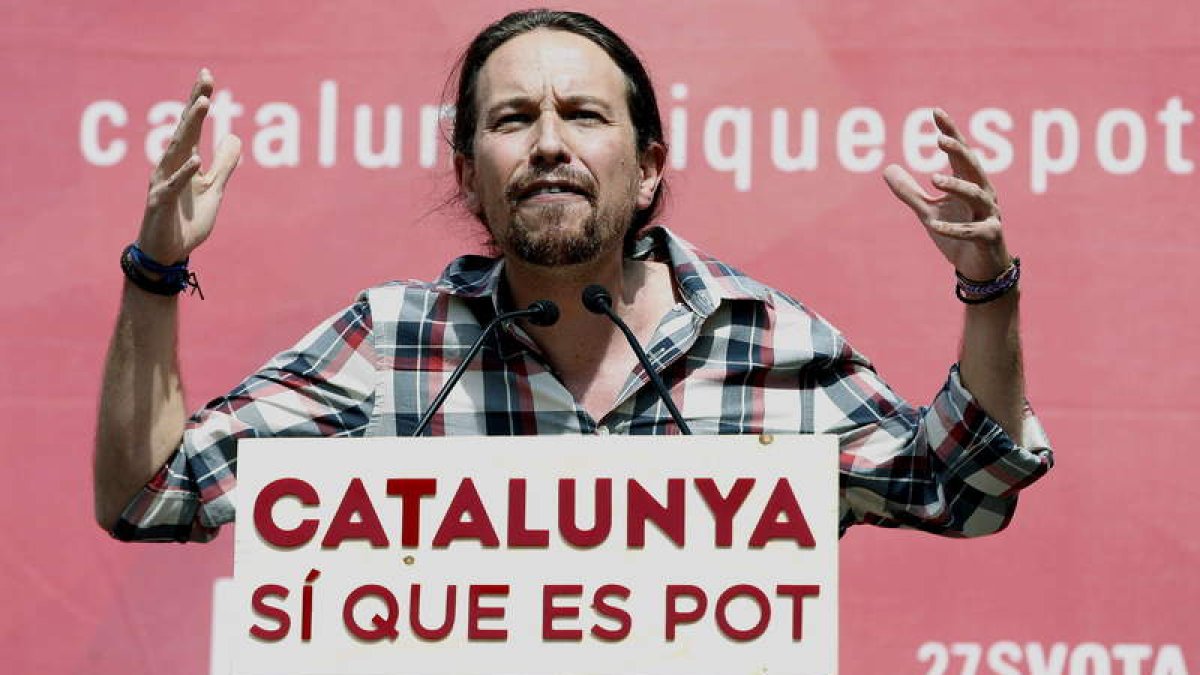 Iglesias, ayer, en su participación en un acto de campaña de ‘Catalunya Sí que es Pot’.