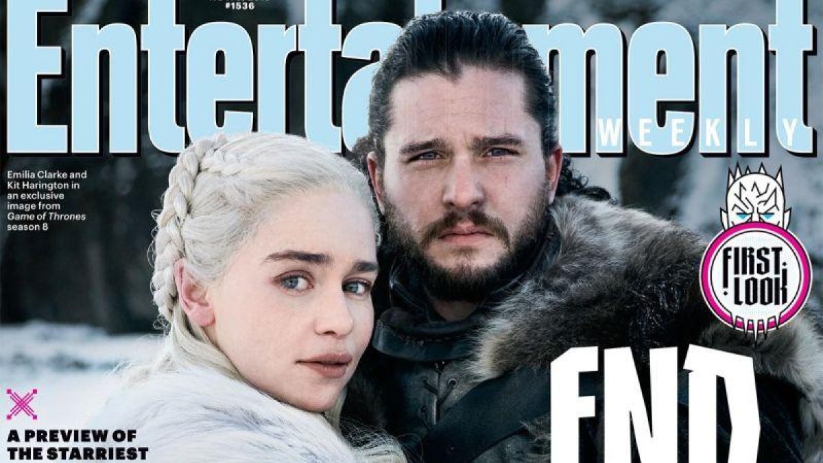 Detalle de la portada de la revista Entertainment Weekly, con Emilia Clarke y Kit Harington, en Juego de tronos.