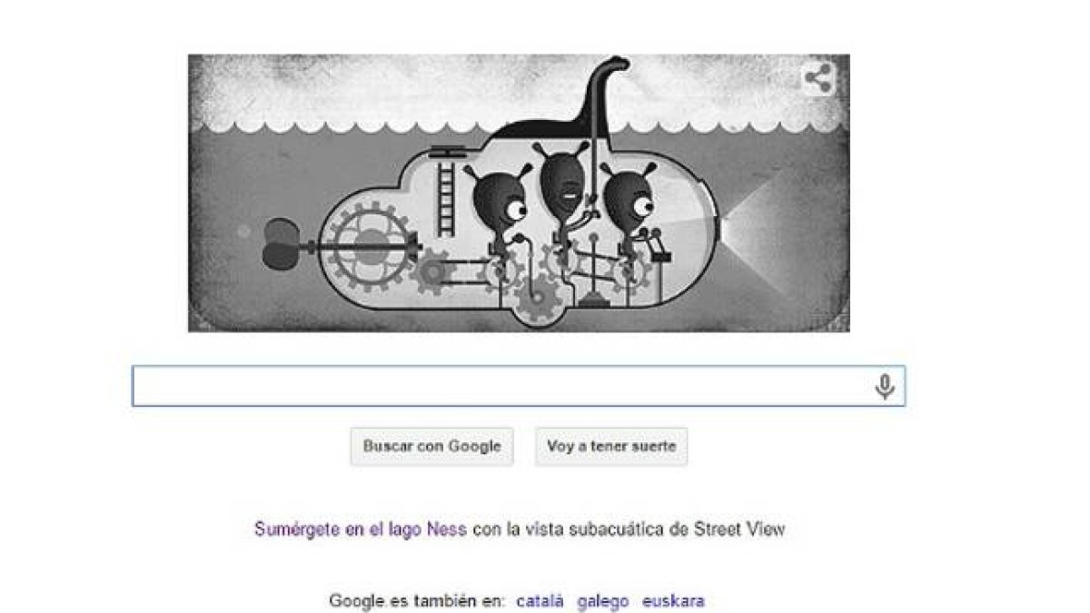 'Doodle' que Google presenta para conmemorar la búsqueda del monstruo del lago Ness, en su 81 aniversario.