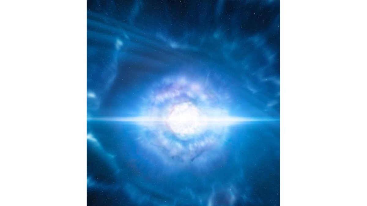 Imagen de las ondas gravitacionales tras la fusión de dos estrellas. ESA