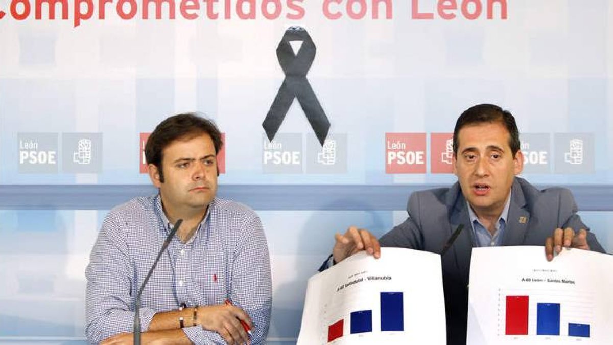 Cardo mostrando, ayer, la caída de la inversión del PP en presencia de Tino Rodríguez.