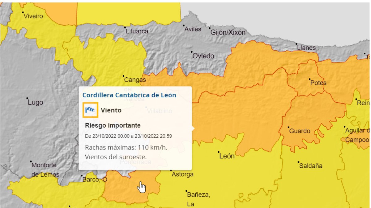 La Aemet mantiene en alerta a León por fuertes vientos. AEMET