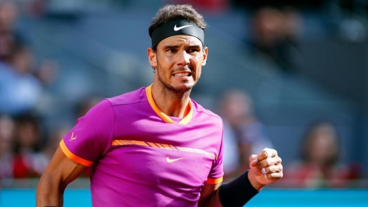 Nadal celebra un punto en la final de Madrid.