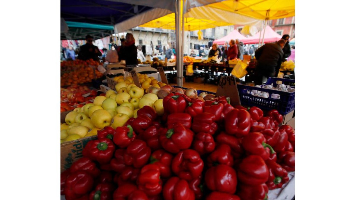 Verduras y hortalizas frescas en el mercado de la Plaza Mayor. FERNANDO OTERO