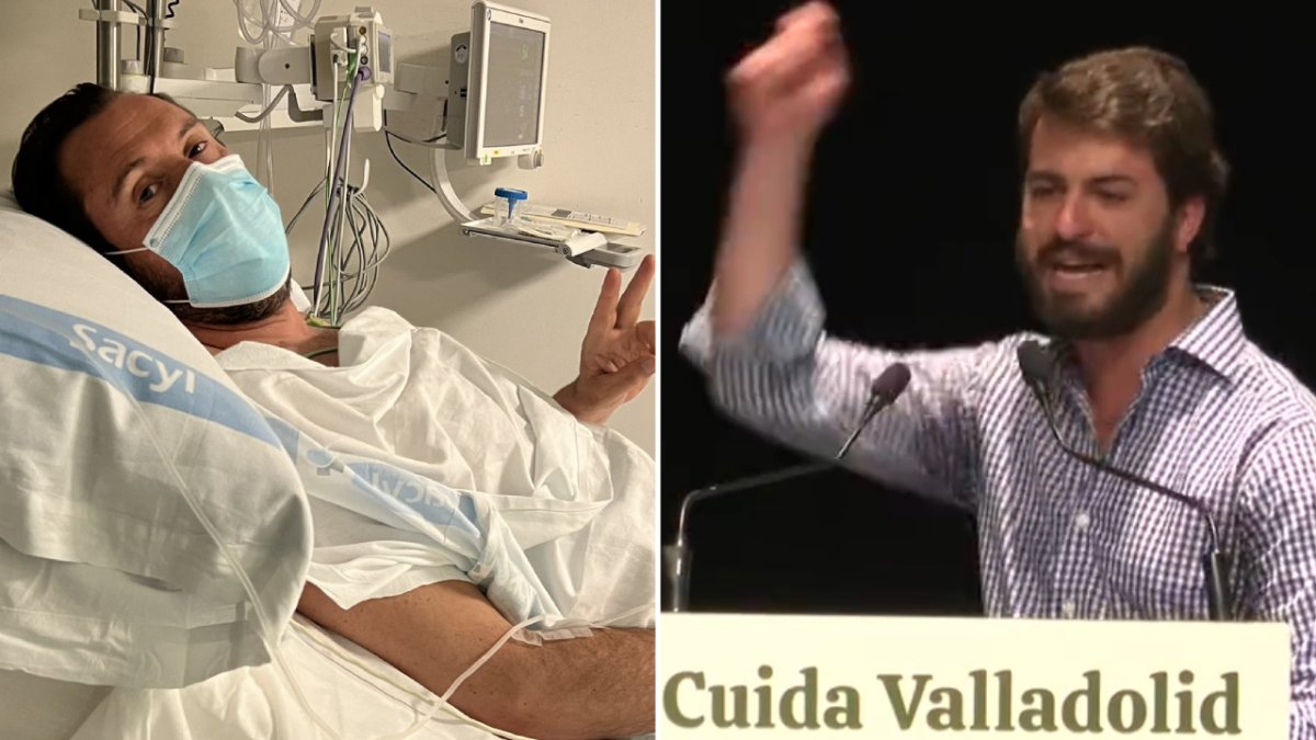 Óscar Puente tras el accidente y Juan García-Gallardo en el acto de Vox 'Cuida Valladolid'. RRSS