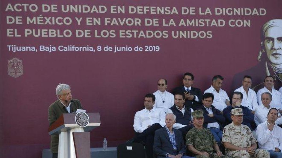El presidente de México Andrés Manuel López Obrador durante el acto celebrado en Tijuana el 8 de junio.