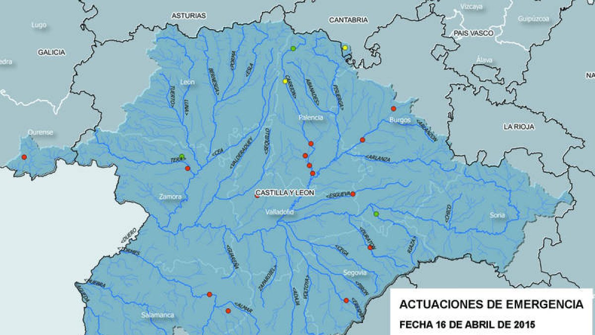 Mapa de actuaciones del Plan Fluvia en la cuenca del Duero.