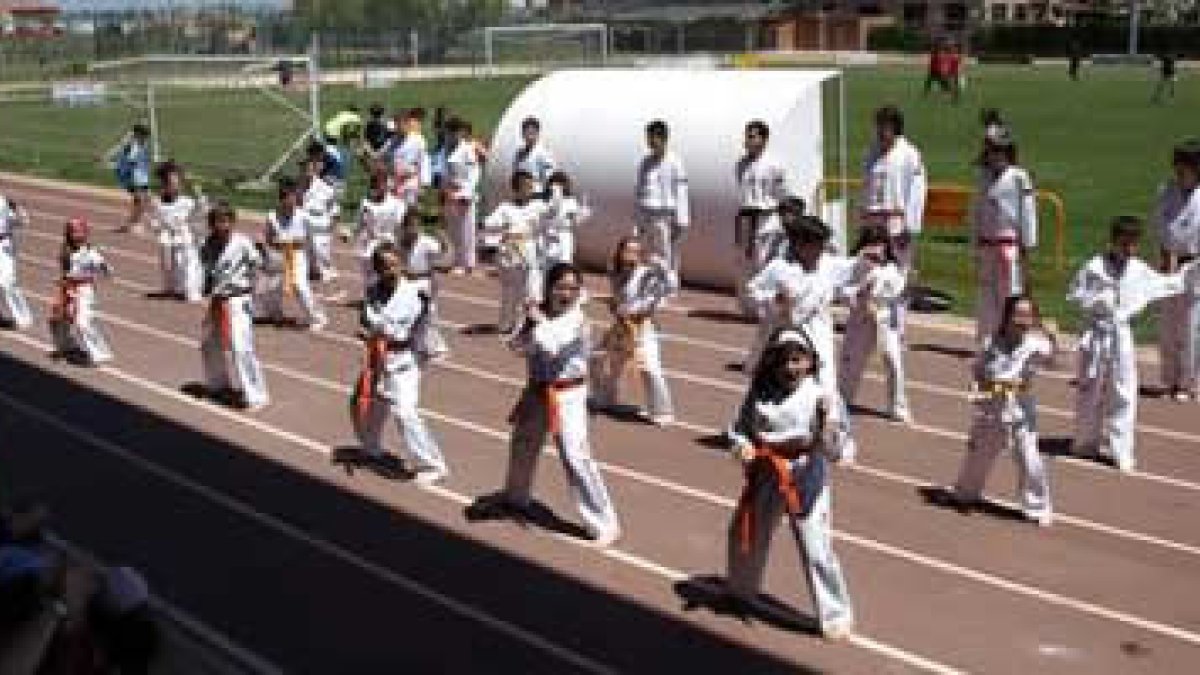 Exhibición de la escuela de taekwondo realizada ayer en Santa María del Páramo.