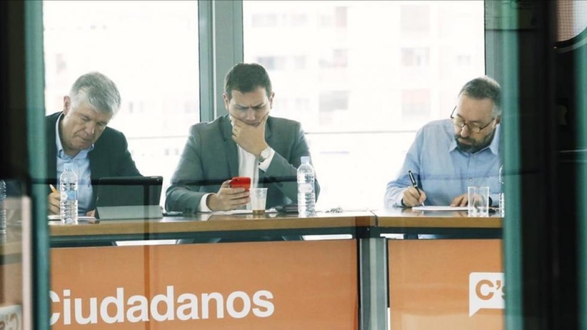 El líder de Ciudadadanos, Albert Rivera, en la reunión que su Ejecutiva celebró este miércoles en Madrid