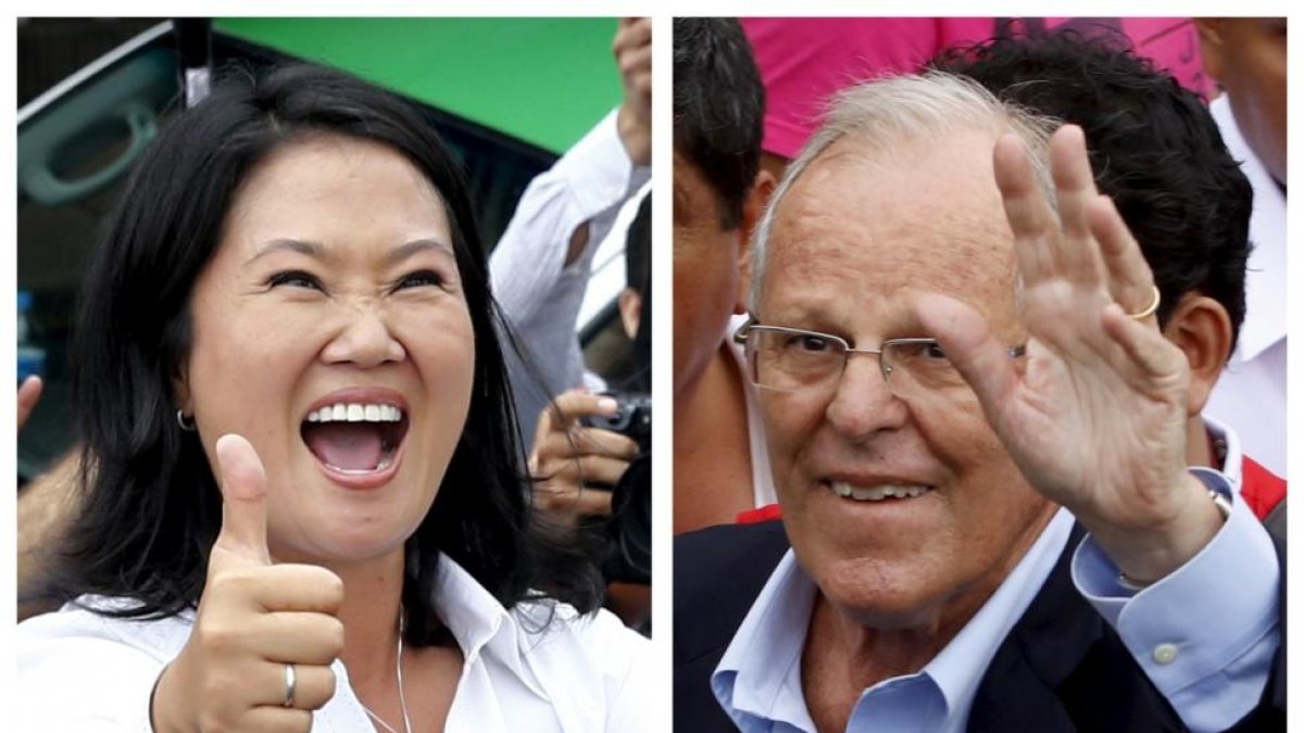 Keiko Fujimori (izquierda) y Pedro Pablo Kuczynski, candidatos a la presidencia de Perú.