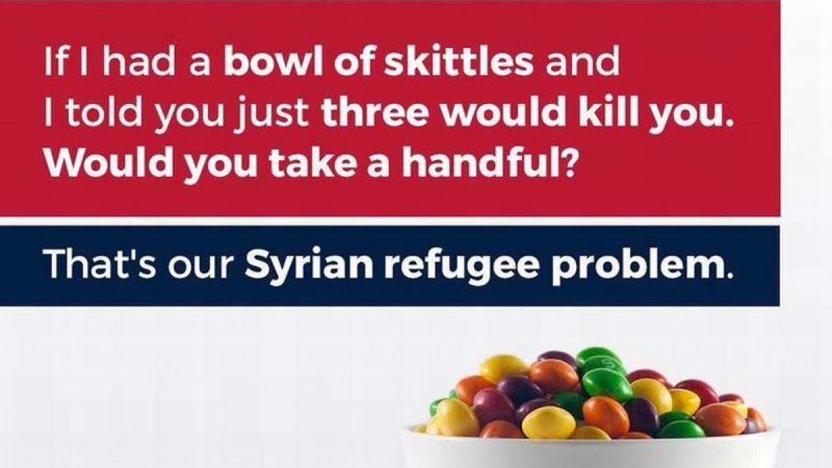 Imagen del polémico tuit del hijo de Donald Trump comparando los skittles con los refugiados.
