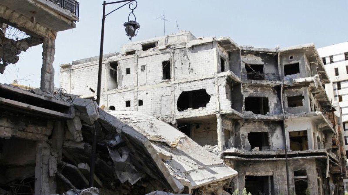 Un edificio destruido en Homs.