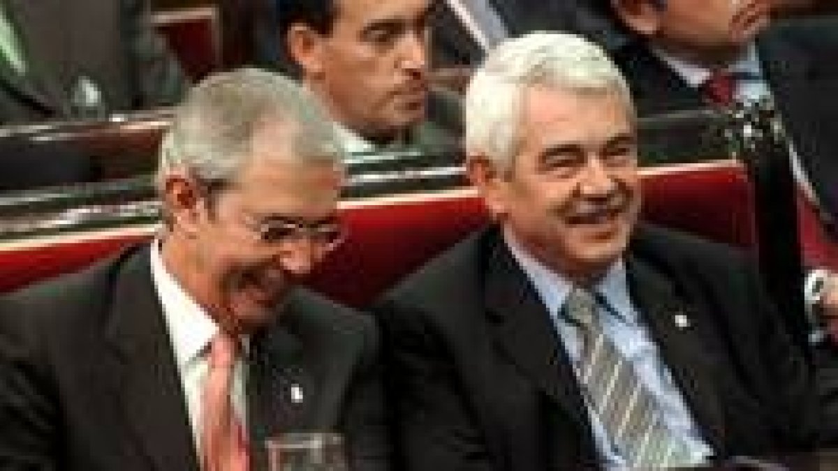 Emilio Pérez Touriño y Pasqual Maragall, ayer, en el debate