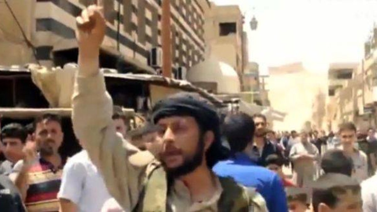 Militantes del Estado Islámico en Palmira.