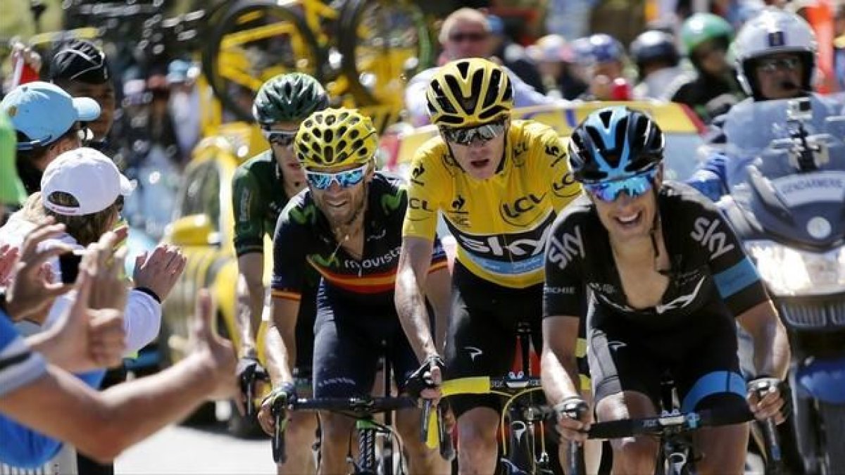Valverde, Froome y Porte, en la etapa de Alpe d'Huez del último Tour.