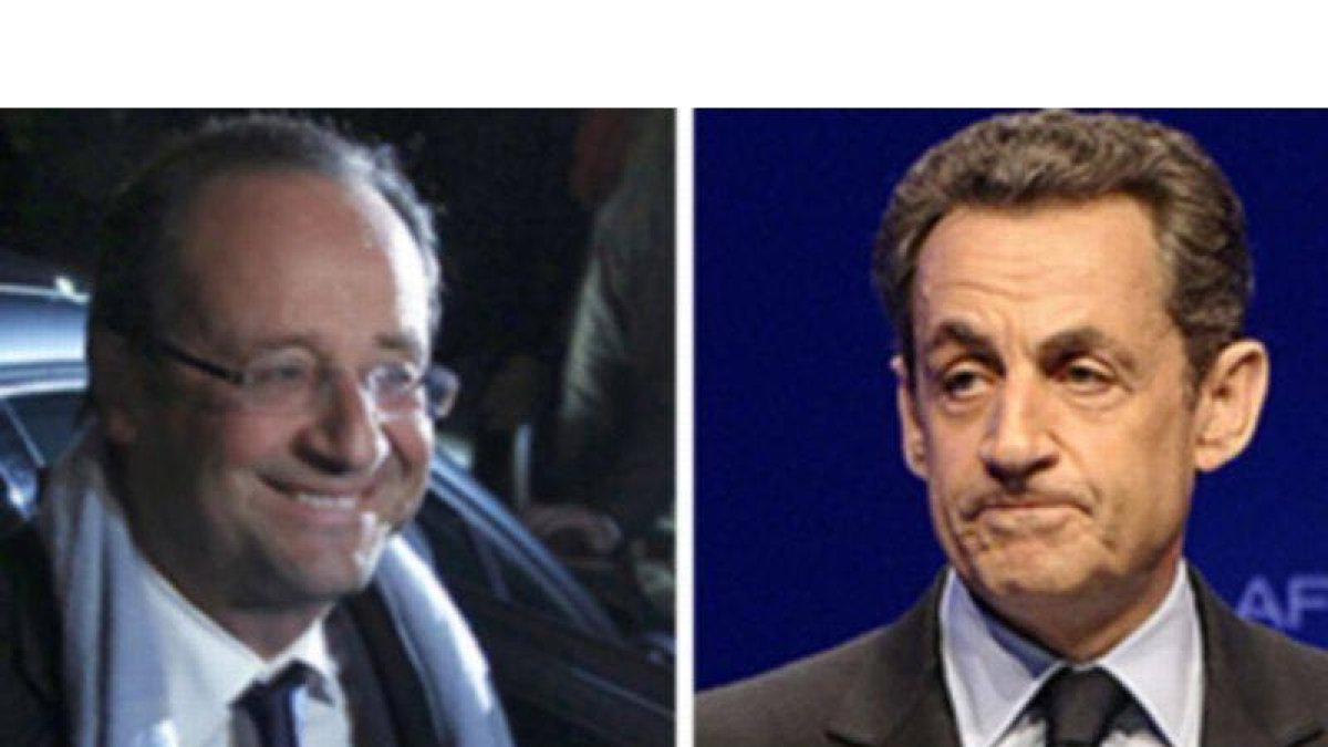 François Hollande (izquierda) y Nicolas Sarkozy, en la noche electoral.