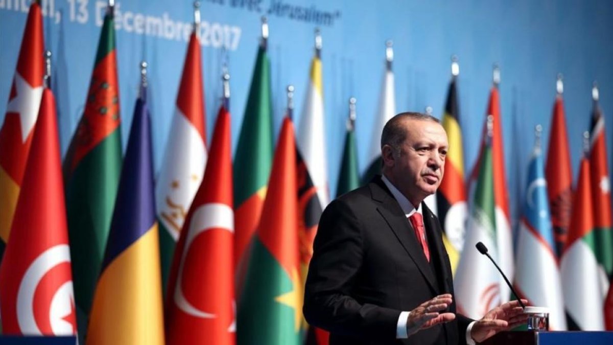 El presidente turco durante la conferencia de la Organización para la Cooperación Islámica.