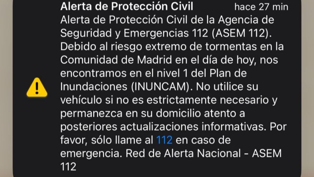 Captura de pantalla de uno de los mensajes emitidos por la Agencia de Seguridad y Emergencias. DL