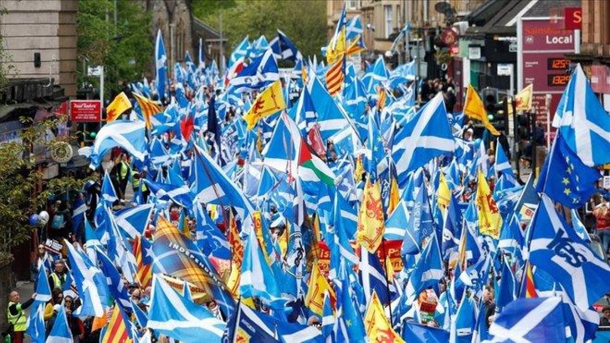 Manifestación en Glasgow para la convocatoria de un segundo referéndum de independencia en Escocia.