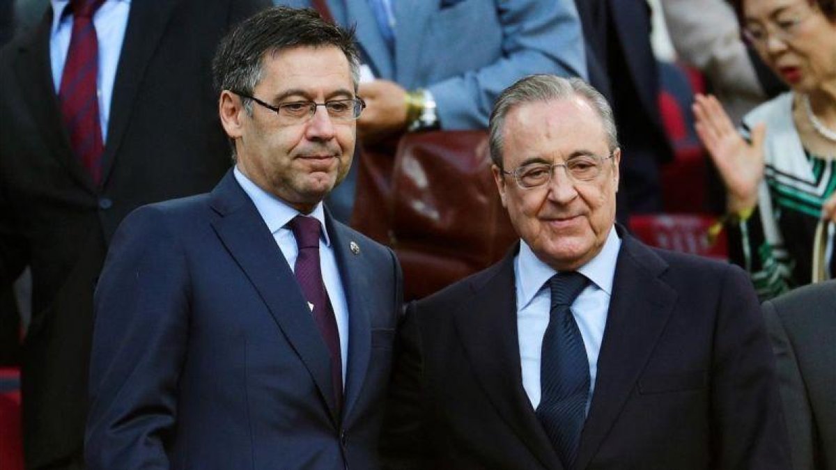Josep Maria Bartomeu y Florentino Pérez, el domingo en el Camp Nou.