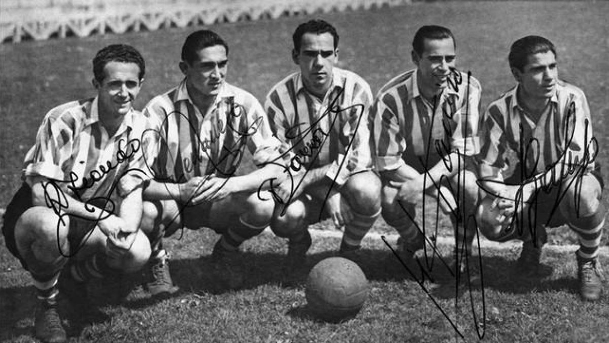 De izquierda a derecha, Iriondo, Venancio, Zarra, Panizo y Gainza en una imagen de 1945.
