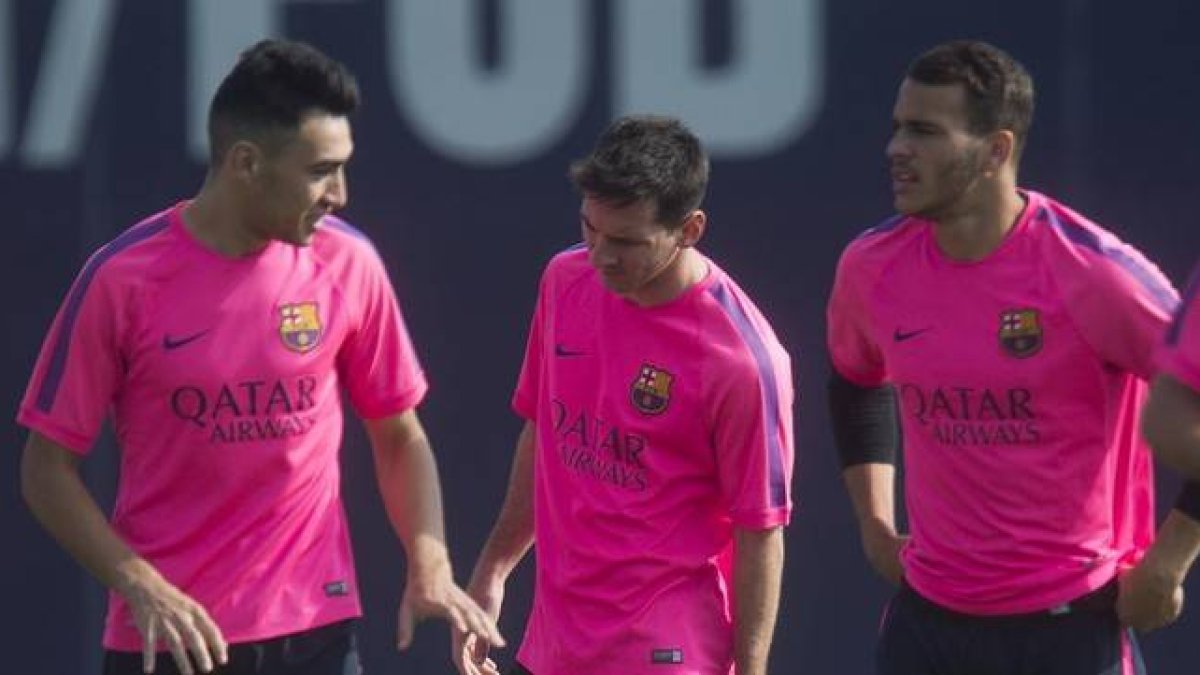 Munir, Messi y Sandro, durante un entrenamiento del Barça.