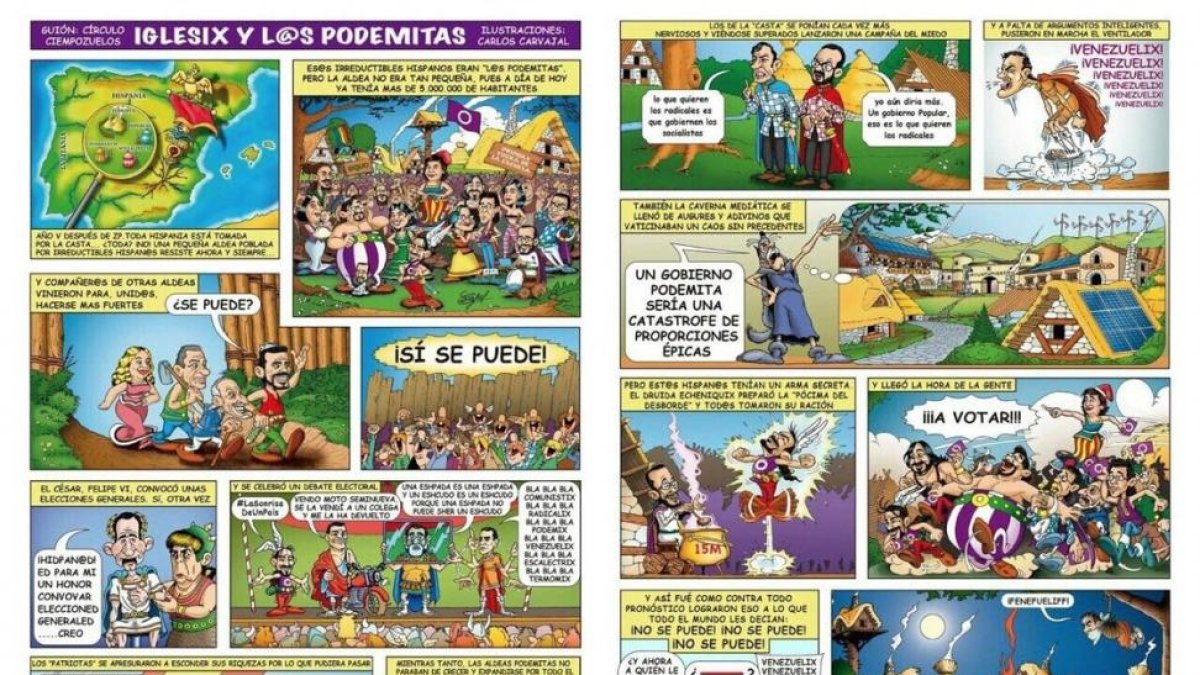 Cómic de Podemos inspirado en Astérix y Obélix.