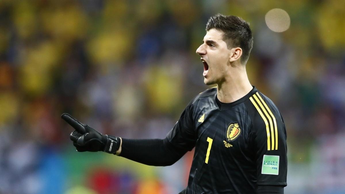 Thibaut Courtois celebra un gol de Bélgica en el Mundial 18. /