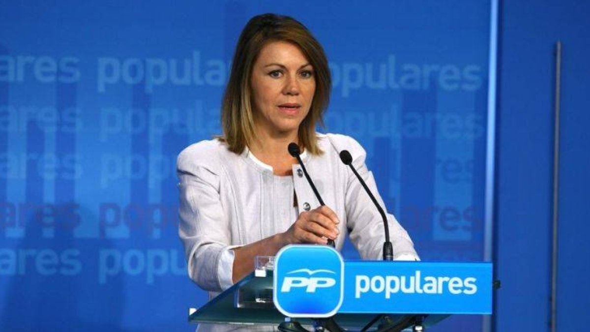 La secretaria general del PP, Dolores de Cospedal, el pasado 16 de julio, en una rueda de prensa en la sede del PP de Madrid.