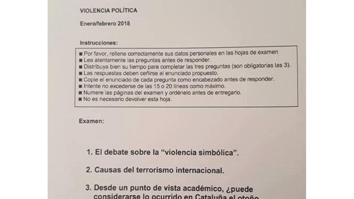Examen de la UNED en el que se pregunta si los hechos de octubre en Cataluña fueron un golpe de Estado.