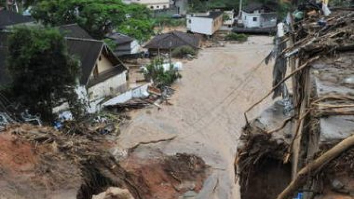 Una zona afectada por las lluvias en el barrio Duas Pedras, en la ciudad de Nova Friburgo.