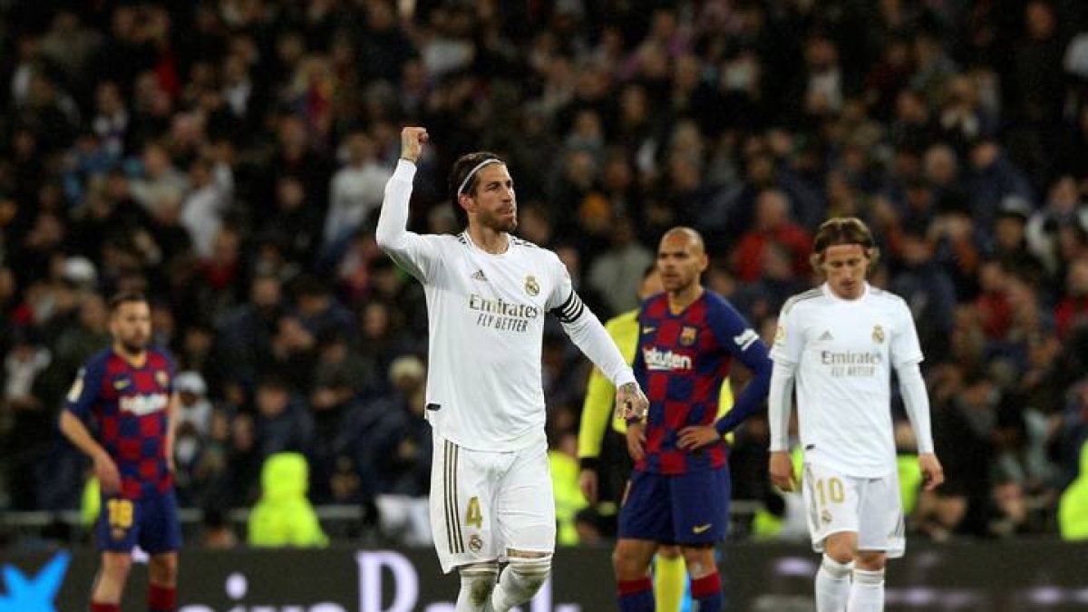 El defensa del Real Madrid Sergio Ramos durante del partido de la jornada 26. RODRIGO JIMÉNEZ