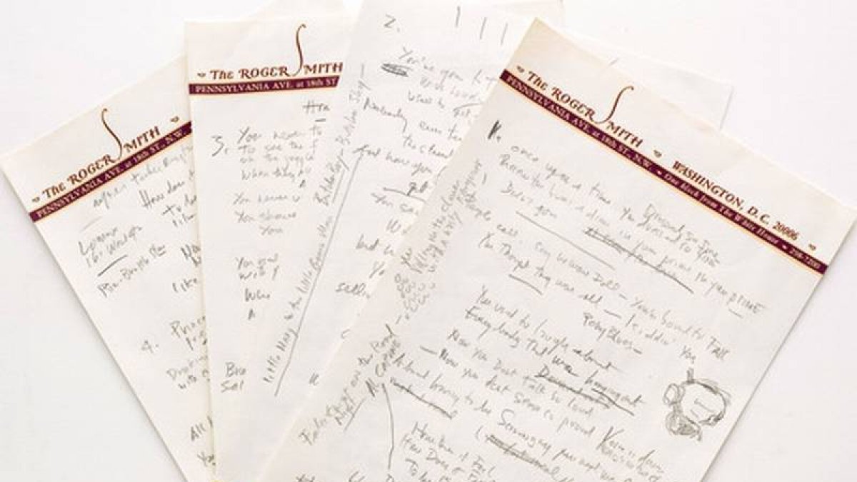 Algunos de los folios con la letra de 'Like a Rolling Stone', manuscrita por Bob Dylan.