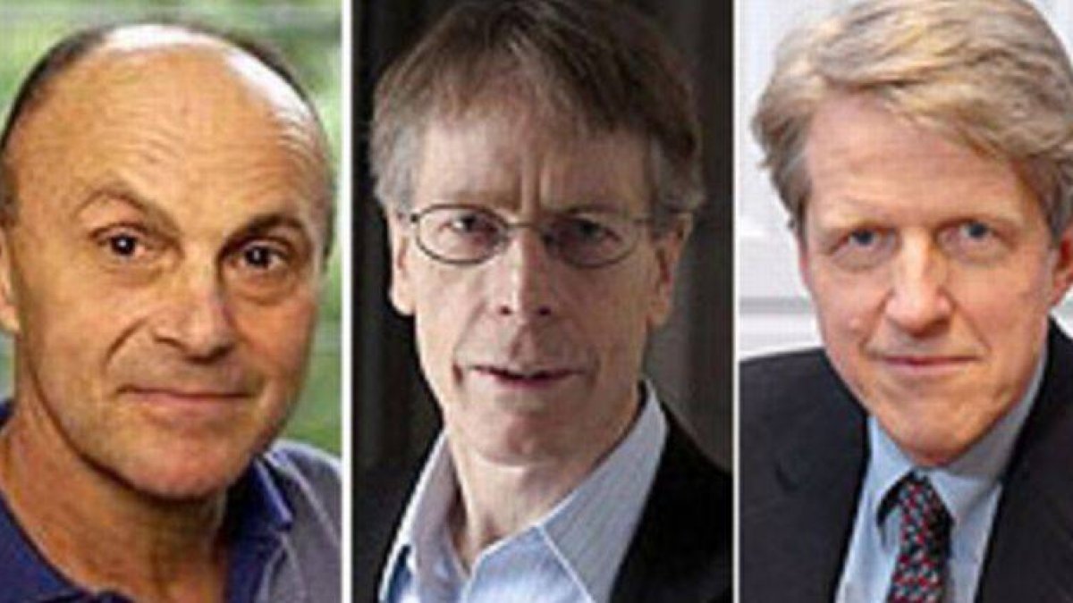 De izquierda a derecha, Eugene F. Fama, Lars Peter Hansen y Robert J. Shiller, Nobel de Economía 2013.