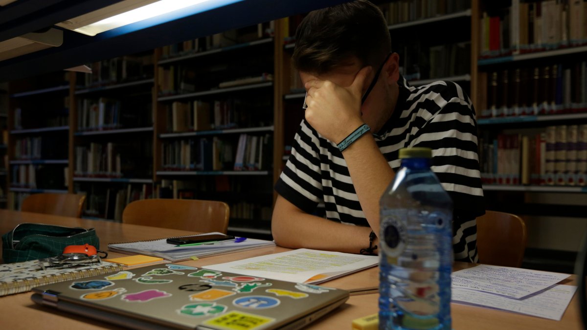 Un estudiante en la biblioteca de la Universidad de León. FERNANDO OTERO