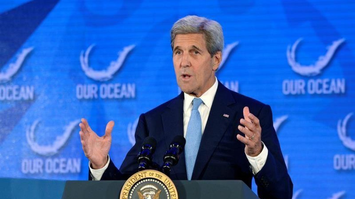 El secretario de Estado, John Kerry, pronuncia su discurso durante la apertura de la III Conferencia Internacional "Nuestro Océano" en Washington la semana pasada.