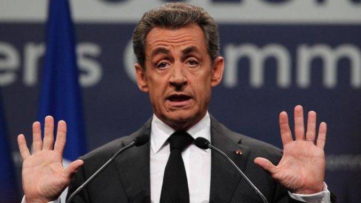 Sarkozy interviene en un mitin del movimiento Sens Commun, este sábado.