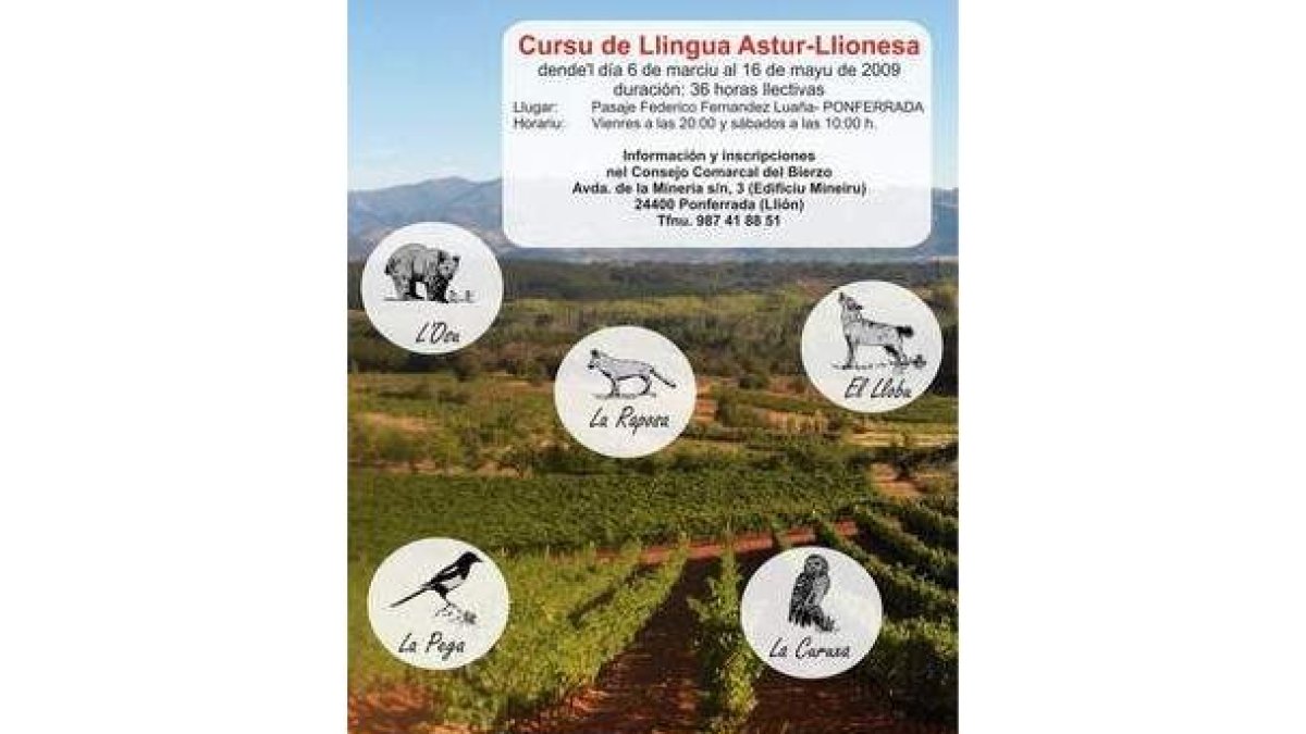 Cartel anunciador del primer curso de leonés en Ponferrada