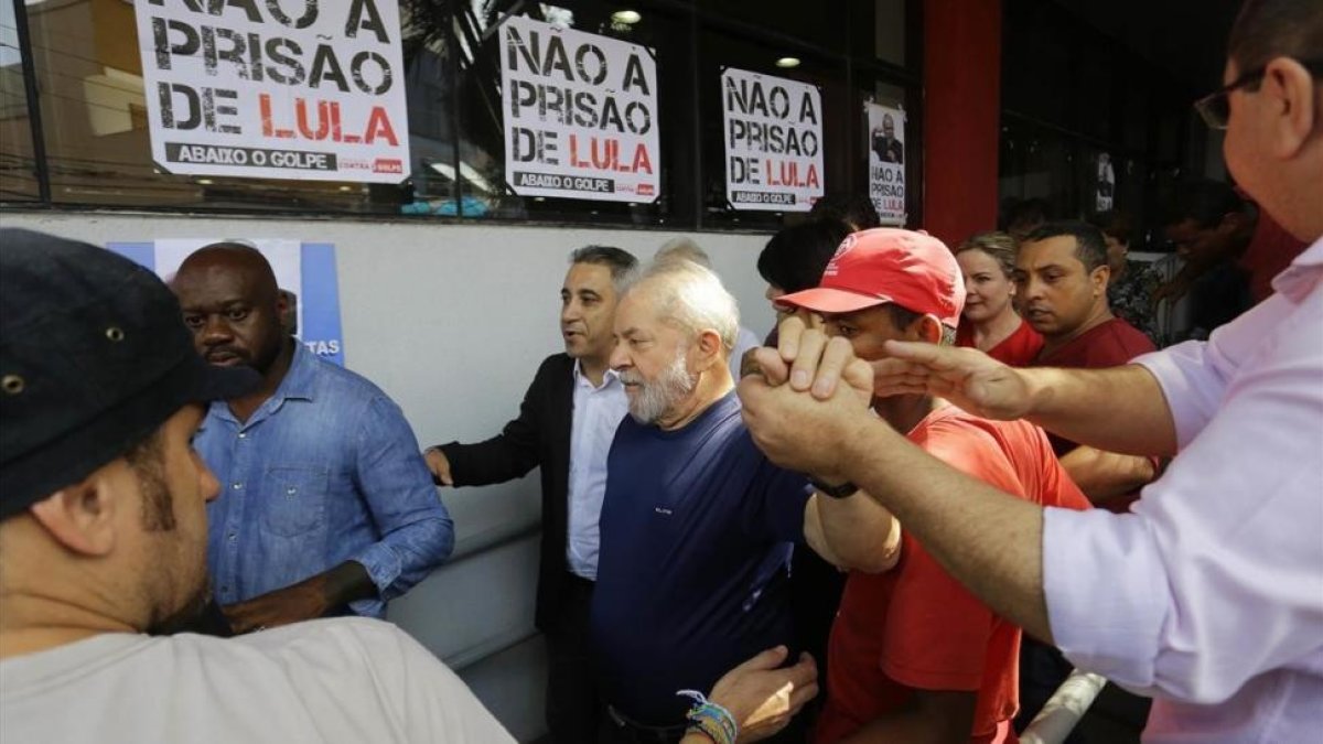 Lula en la sede del sindicato metalúrgico.