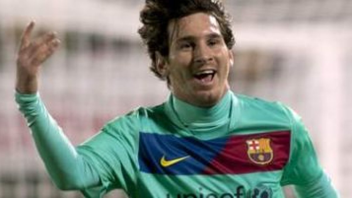 Messi celebra su gol, el primero del equipo, durante el partido contra el Mallorca.