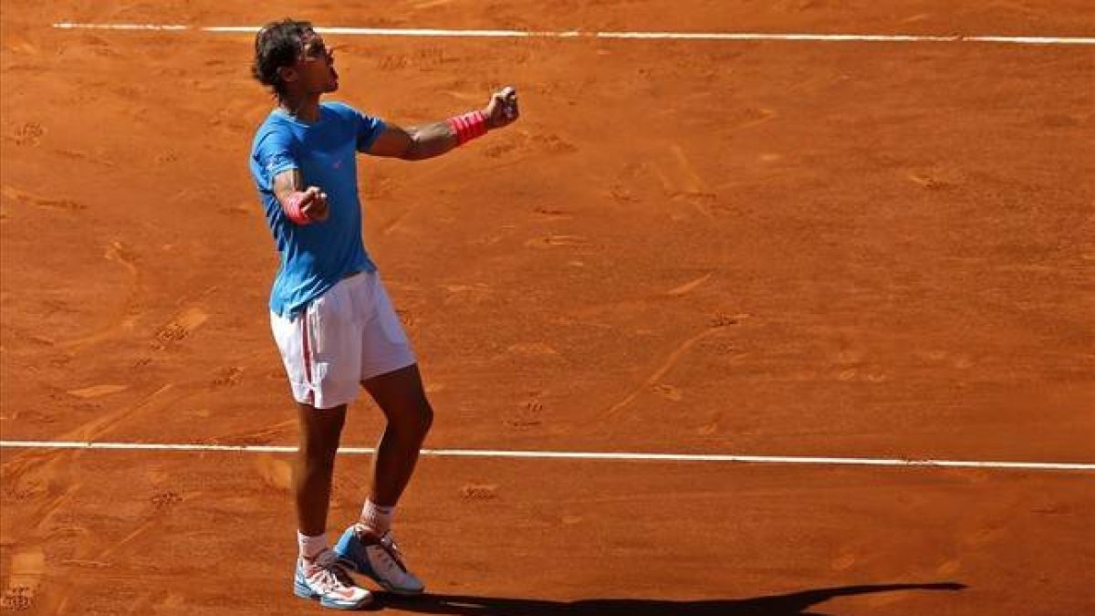 Nadal celebra el pase a la final de Madrid tras derrotar a Berdych.