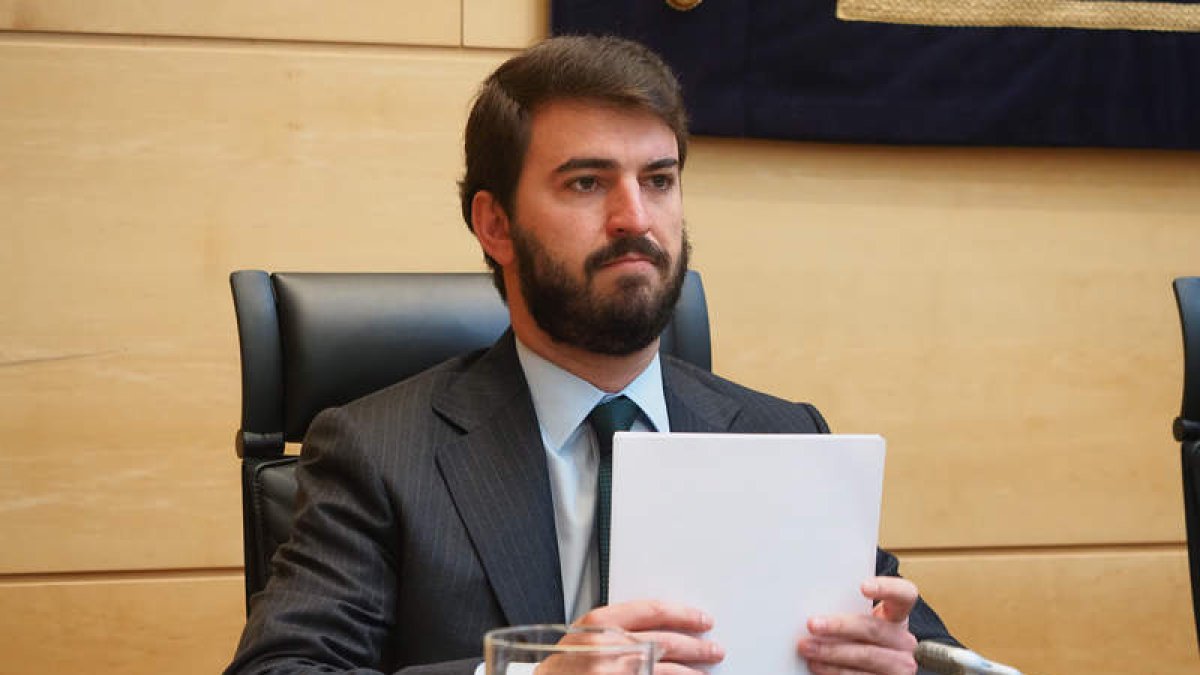 Juan García-Gallardo, ayer, en su comparecencia en la Comisión de las Cortes. R. GARCÍA