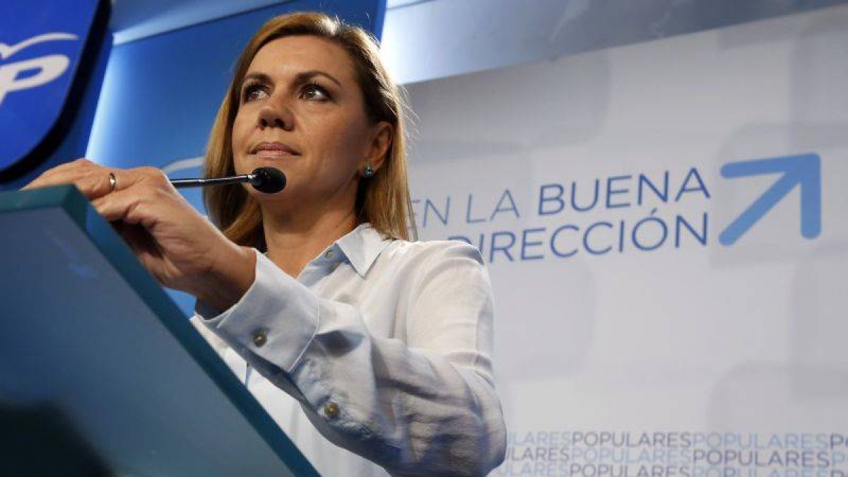 La número dos del PP, María Dolores de Cospedal, en rueda de prensa.