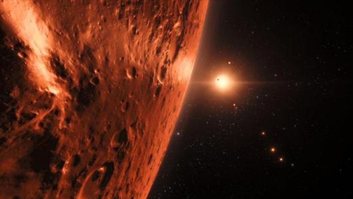Ilustración de la superficie de uno de los planetas del sistema TRAPPIST.