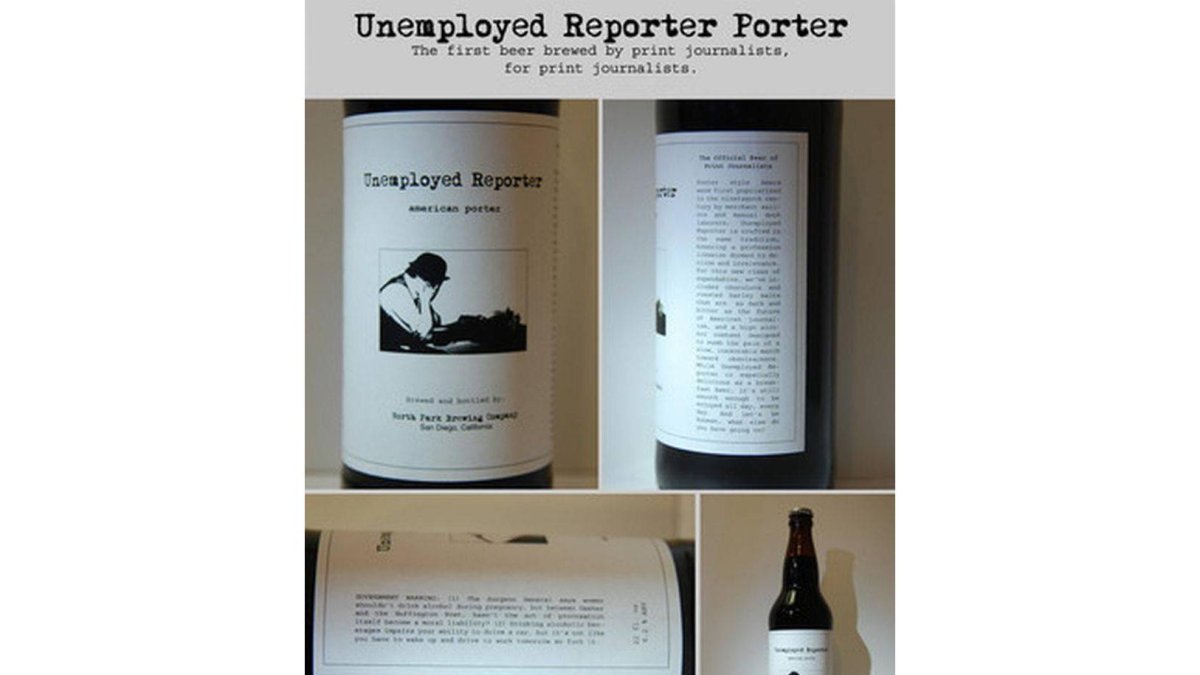 Imágen de la cerveza 'Unemployed reporter' creada para periodistas en paro.