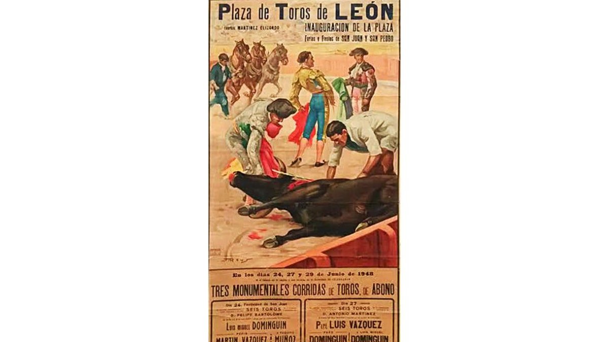 Cartel inaugural de la Plaza de Toros de León.
