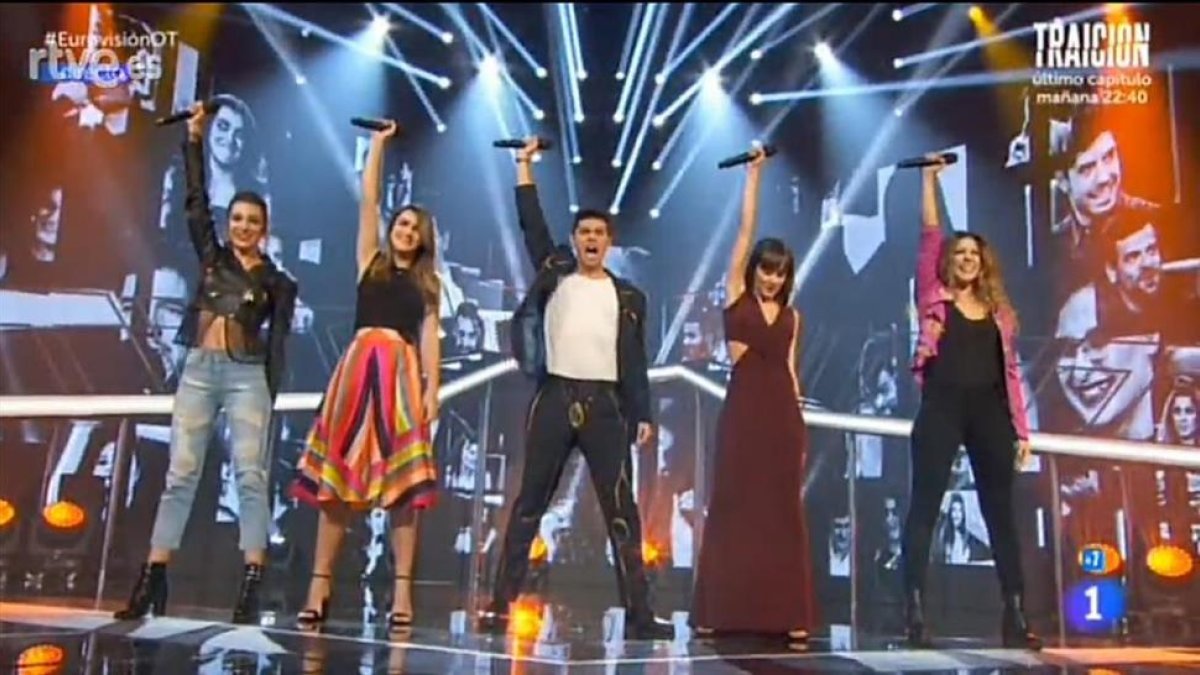 Los finalistas del concurso musical de TVE-1 Operación Triunfo.