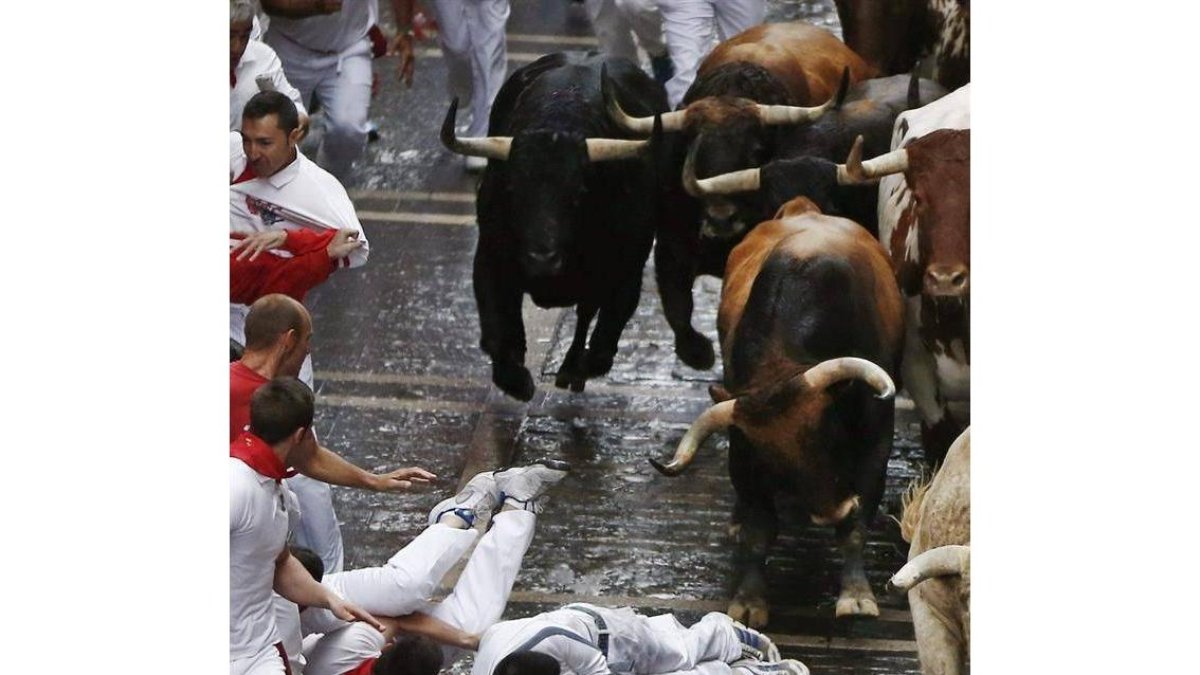 Un momento del encierro de hoy.