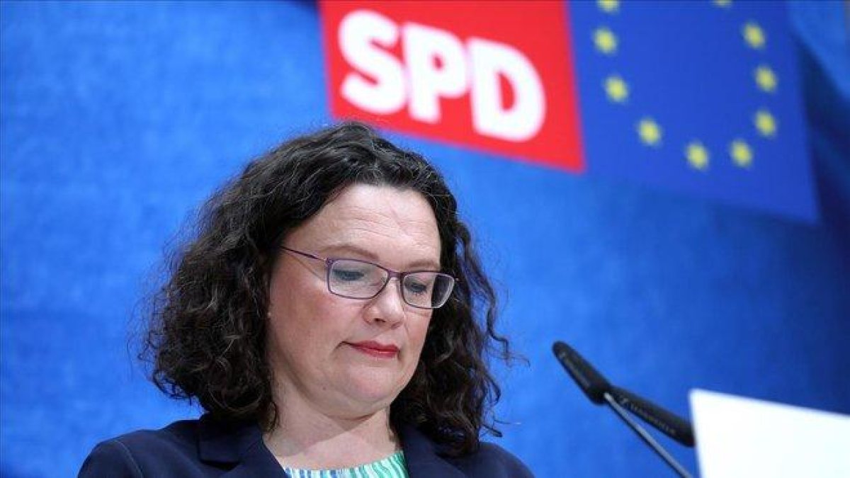 La líder socialdemócrata alemana, Andrea Nahles, tras las elecciones europeas del 2019.